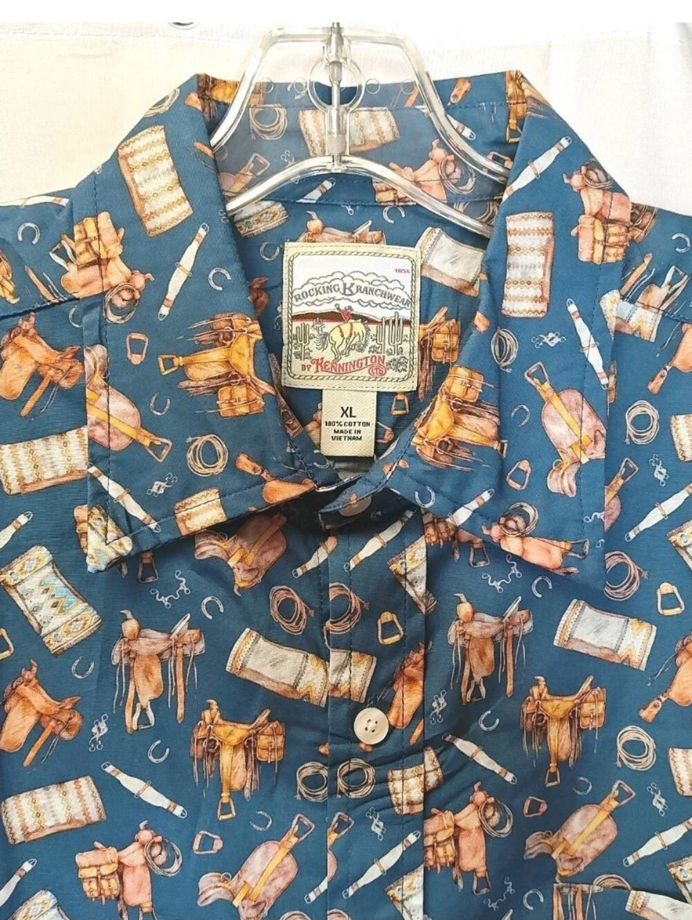 Rockin K Ranch Wear Men XL Equestrian Western Shirt Teal Blue Button Front Nwt
